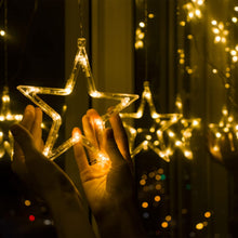 Carica l'immagine nel visualizzatore di Gallery, Jsdoin Cascata di Luci Esterno ed Interno, Tenda Luminosa 2.5 m 138 LED, Tenda di Luci con 12 Stelle 8 modalità lampeggi