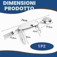 Carica l'immagine nel visualizzatore di Gallery, 1 Set Posate Pieghevole, Utensile 4-in-1 Con Coltello, Forchetta, Cucchiaio E Apribottiglie, Ideale Per Viaggio, Picnic,