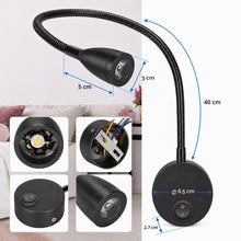Carica l'immagine nel visualizzatore di Gallery, ledmo 2 Pezzi Lampade da Lettura LED a Parete 3W 3000K Nere Flessibili 360°