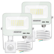 Carica l'immagine nel visualizzatore di Gallery, Aigostar 20W Faretto LED da Esterno con Sensore di Movimento，2 pezzi， Bianco，1650 LM，Bianco Freddo 6500K，IP65 Impermeabi