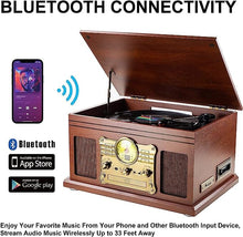 Carica l'immagine nel visualizzatore di Gallery, Mersoco Giradischi Vinile Bluetooth con altoparlanti stereo, Convertitore LP da vinile a MP3 con CD, lettore di cassette, radio FM, Aux in e prese per cuffie