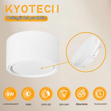 Carica l'immagine nel visualizzatore di Gallery, KYOTECH Faretto da Soffitto LED Ultra Sottile 55mm, Modulo Intercambiabile GX53, Superficie IP44 6W Bianco Caldo 3000K 5