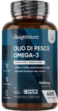 Carica l'immagine nel visualizzatore di Gallery, Omega 3 Olio di Pesce, 400 Softgel (Fornitura 1+ Anno), 1 Softgel al Giorno