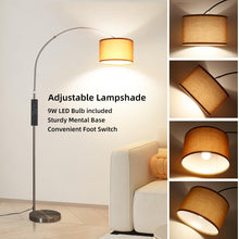 Carica l'immagine nel visualizzatore di Gallery, ANTENLICHT AURA Lampada ad Arco con Telecomando | Lampada da Terra Regolabile per Salotto | Include LED E27 + Paralume in Tessuto Marrone 33 cm | Design Argentato Vintage per Camera, Hotel