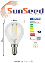Carica l'immagine nel visualizzatore di Gallery, SUNSEED 4x Lampadina E14 Filamento LED 2W Sfera G45 250 Lumen Luce Calda 2700K, 25W Equivalente