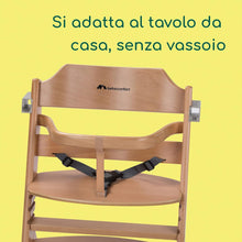 Carica l&#39;immagine nel visualizzatore di Gallery, Bebeconfort Timba Seggiolone Evolutivo in Legno naturale, 6 mesi-10 anni, 30 kg, Seggiolone Pappa per bambini, con Vassoio, Seduta e poggiapiedi regolabili, compatibile con sdraietta Timba Baby