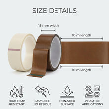 Carica l'immagine nel visualizzatore di Gallery, 2 Rotoli Nastro PTFE Resistente al Calore, 15mm x 10m, Marrone e Bianco, Nastro Adesivo in Teflon per Oscuramento LED, S