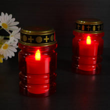 Carica l'immagine nel visualizzatore di Gallery, Candele funerali a LED rosse, 4 pezzi, IP44, impermeabili, per esterni, con effetto tremolante, a batteria, per cimitero