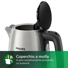 Carica l'immagine nel visualizzatore di Gallery, Philips Bollitore Elettrico - 1,7 L, Coperchio a Molla, Spia Luminosa, in Acciaio Inox, Base Girevole (HD9350/90)