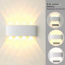 Carica l'immagine nel visualizzatore di Gallery, Voltix Applique da Parete LED per Interni ed Esterni, 8W Luce Fredda 6000K, Lampada da Muro Impermeabile, Design Moderno