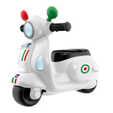 Carica l&#39;immagine nel visualizzatore di Gallery, Chicco Vespa per Bambini Primavera Bianca, Moto Giocattolo Cavalcabile con Pannello Elettronico, Luci e Suoni, Ruote di Supporto Rimuovibili, Max 25 Kg, Giochi per Bambini 1-3 Anni