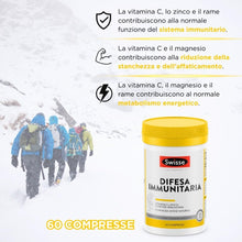 Carica l'immagine nel visualizzatore di Gallery, SWISSE Difesa Immunitaria - Integratore Difese Immunitarie con Vitamina C Magnesio Zinco ed Echinacea, Integratori Stanchezza e Affaticamento, Formulazione Multinutriente, 60 Compresse, Made in Italy