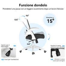 Carica l&#39;immagine nel visualizzatore di Gallery, Hbada J1 Sedia da ufficio ergonomica, poltrona da ufficio con bracciolo pieghevole, seduta in tela, girevole a 360°, Bianco