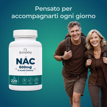 Carica l'immagine nel visualizzatore di Gallery, Bandini® NAC N-Acetil-Cisteina 220 Capsule 600mg, Precursore del Glutatione