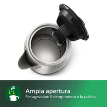 Carica l'immagine nel visualizzatore di Gallery, Philips Bollitore Elettrico - 1,7 L, Coperchio a Molla, Spia Luminosa, in Acciaio Inox, Base Girevole (HD9350/90)