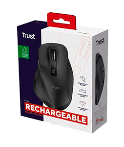 Trust Fyda Mouse Wireless Ricaricabile, Design Sostenibile, 800-2400 DPI, 6 Pulsanti, 2,4 GHz, Ricevitore USB, Mouse Ergonomico senza Filo per Laptop, PC, Computer, Macbook, Ufficio - Nero