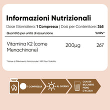 Carica l'immagine nel visualizzatore di Gallery, Vitamina K2 MK7 200µg, Vegana, 1 Compressa al Giorno, 1 Anno di Fornitura