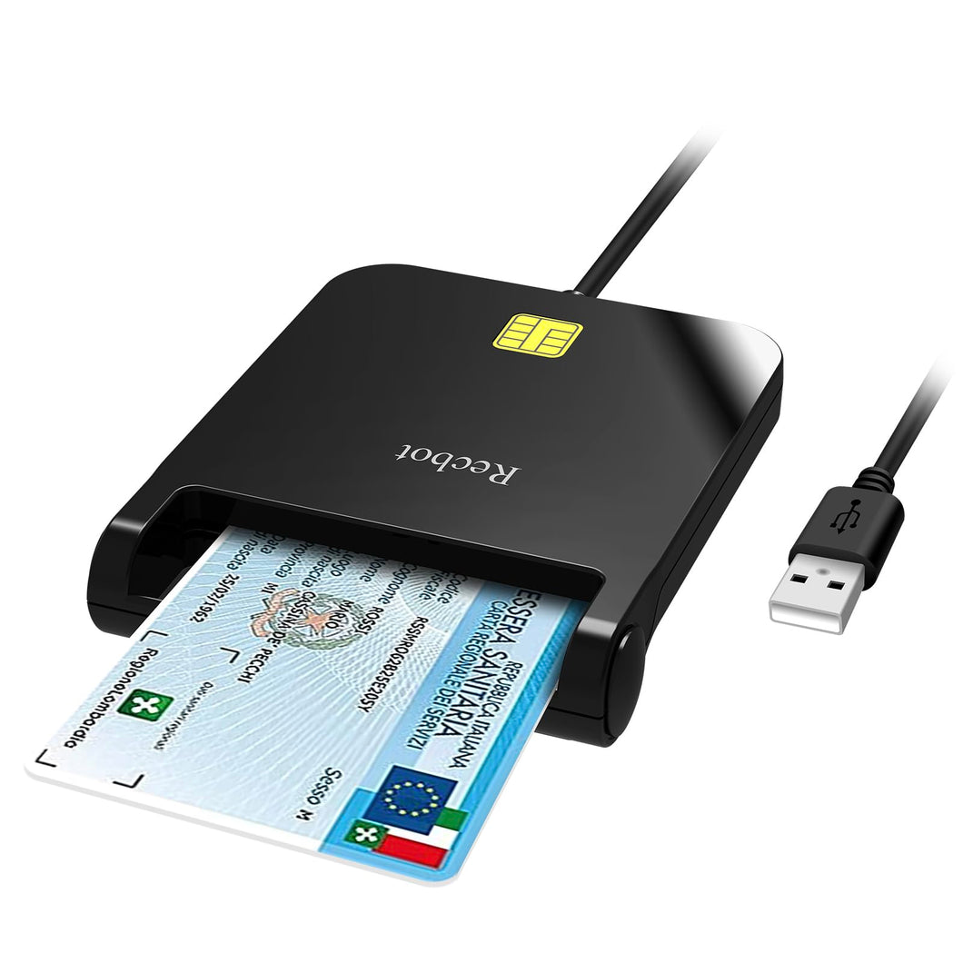 Recbot lettore smart card firma digitale, Lettore Smart Card Tessera Sanitaria, Lettore Smart Card CNS, Lettore di Smart CRS/CNS Compatibile con Windows 10 e Windows 11