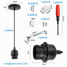 Carica l'immagine nel visualizzatore di Gallery, E27 Portalampada in Metallo Nero con Cavo da 150cm Portalampada da Soffitto