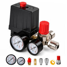 Carica l'immagine nel visualizzatore di Gallery, Pressostato per Compressore Aria 220V, Kit Accessori per Compressore con Regolatore di Pressione Aria, 2 Manometri, Racc