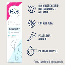 Carica l'immagine nel visualizzatore di Gallery, Veet Crema Depilatoria Pelli Sensibili, per Gambe, Braccia, Ascelle e Zona Bikini, 200 ml