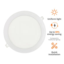 Carica l'immagine nel visualizzatore di Gallery, JANDEI – Confezione da 4 faretti LED da incasso rotondi, 18W, 1500 lumen, extrapiatti 13 mm, foro di montaggio Ø200-205 