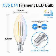Carica l'immagine nel visualizzatore di Gallery, ANTELA Lampadine Alexa Inteligente Filamento E14 C35 4,5W 470LM