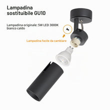 Carica l'immagine nel visualizzatore di Gallery, DAWALIGHT Faretto da Soffitto Orientabile Nero Moderna Applique da Parete Interno LED GU10 5W 3000K Bianco caldo Lampada