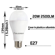 Carica l'immagine nel visualizzatore di Gallery, Lampadina LED A65 E27 20W - [SUPER LUMINOSA 2500 LUMEN] - (Equivalente a 153W) - Luce Bianca Fredda 6500K - Non Dimmerab
