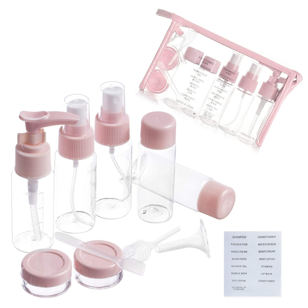 TFSYLISA 11 Pezz Bottigliette da Viaggio Set,Kit Viaggio Aereo for Cosmetic Dispensing Contenitore Per Liquidi, Beauty Box Cosmetici per Viaggi Campeggio (rosa)