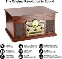 Carica l'immagine nel visualizzatore di Gallery, Mersoco Giradischi Vinile Bluetooth con altoparlanti stereo, Convertitore LP da vinile a MP3 con CD, lettore di cassette, radio FM, Aux in e prese per cuffie