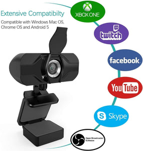 Webcam PIPRE PC con microfono 1080P FHD, webcam USB plug-and-play con copertura privacy, adatta per desktop e laptop riunioni, conferenze, zoom, Skype, Facetime, Windows, Linux e Mac, Nero
