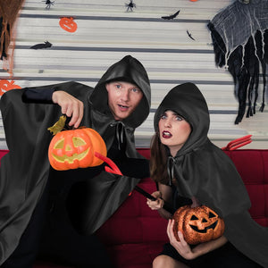 Aomig Mantello di Nero, Mantello Halloween con Cappuccio Lungo Capo Costume, Mantello da Vampiro per Bambino di Travestimento, Halloween, Feste in Famiglia,100cm