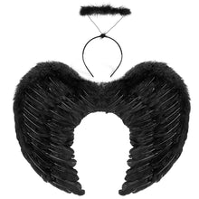 Carica l&#39;immagine nel visualizzatore di Gallery, Bluelves Ali ed Aureolas, Halloween Ali d&#39;Angelo, Ali Angelo Nero, per Feste in Maschera, Carnevale, Halloween, Nero