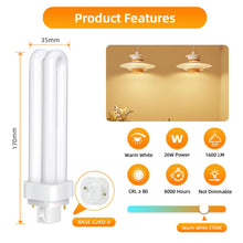 Carica l'immagine nel visualizzatore di Gallery, 2 Pezzi Lampadine Tubolari PLC G24d-3 a 2 Pin 26W, Luce Bianco Caldo 2700K, 1600LM, Dimensioni: 17 cm, Tubo Doppio Giro 