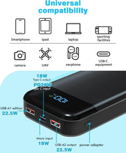 Carica l'immagine nel visualizzatore di Gallery, Power Bank 27.000mAh 22.5W PD3.0 QC4.0 Ricarica Rapida Batteria Esterna 3A USB C Caricatore Portatile con LCD Display Digitale 3 Uscite e 2 Ingressi per Smartphone and more