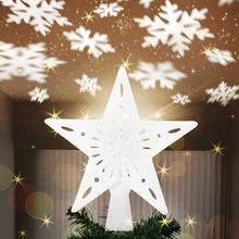 Carica l'immagine nel visualizzatore di Gallery, Bakaji Puntale a Forma di Stella Luminoso con Gioco Luci Fiocchi di Neve a Riflesso su Soffitto Altezza 26cm Decorazione Punta Albero di Natale Decorazioni Natalizie con Glitter (Bianco)