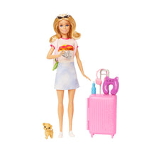 Carica l&#39;immagine nel visualizzatore di Gallery, Barbie - Set da Viaggio Malibu, Bambola e Accessori, con Cagnolino e Oltre 10 Pezzi, valigie funzionanti Incluse, Giocattolo per Bambini 3+ Anni, HJY18