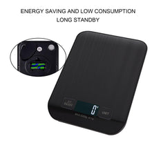 Carica l&#39;immagine nel visualizzatore di Gallery, Bilancia Da Cucina Digitale, 5 kg, Bilancia Elettronica In Acciaio Inox, Elegante Bilancia Alimentare Ultra Sottile, Bilancia Elettronica Per Casa e Cucina Con Display Lcd, Funzione Tara (Nero-5kg)