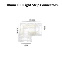 Carica l'immagine nel visualizzatore di Gallery, Connettori COB LED 10mm a 4 pin a forma di L (10pz) senza saldatura, giunto 90° per strisce bicolore 5V/12V/24V, collega