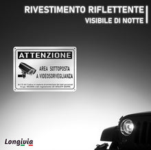 Carica l'immagine nel visualizzatore di Gallery, 2 PEZZI Cartello Area Videosorvegliata in Alluminio Spazzolato 22cm x 15cm Spessore 1mm con Adesivo e 4 Fori| Elegante p
