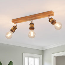 Carica l'immagine nel visualizzatore di Gallery, LVWIT Faretti LED da Soffitto Orientabili Retrò, Faretto da Interno con 3 Lampadine LED E27, Base di Legno, Faretti Soff