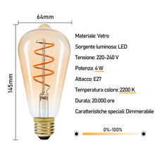 Carica l'immagine nel visualizzatore di Gallery, MLOQI Confezione da 3 Lampadine LED Edison Vintage, 4W, 2200K, Lampadine LED Dimmerabili, Stile Antico, Caldo Bagliore G