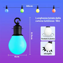 Carica l'immagine nel visualizzatore di Gallery, Ghirlanda di lampadine LED da 18 m, per esterni, IP65, impermeabile, colorata, 25 lampadine RGB G40, controllo tramite a