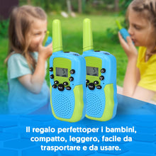 Carica l'immagine nel visualizzatore di Gallery, NK Walkie-Talkie per Bambini di 4 5 6 7 8 9 Anni (Batterie Incluse) - Lunga Distanza 3km, Display LED, 22 Canali, Giocattolo per Bambini con Torcia, Regalo di Natale Compleanno, Colore Blu/Verde