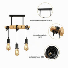 Carica l'immagine nel visualizzatore di Gallery, Toolight Lampadario Soffitto Legno Regolabile E27 Soggiorno Cucina 40CM
