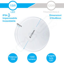 Carica l'immagine nel visualizzatore di Gallery, Sigmaled lighting, Plafoniera led 15W per esterni, Resistente all'Acqua, Luce Calda 3000K, 1350Lm, Applique TONDA IMPERM