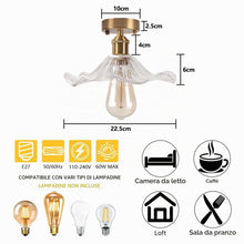 Carica l'immagine nel visualizzatore di Gallery, Lampada da Soffitto in Vetro, Vintage Creatività Fiore Plafoniera, E27 Illuminazione a Soffitto, Lampadario a Sospension