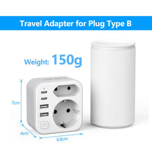 Carica l'immagine nel visualizzatore di Gallery, JSVER Adattatore da Viaggio USA, Adattatore Tipo B 2 Scomparti USA Germania Adattatore Spina da Viaggio con 4 Porte USB 
