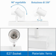 Carica l'immagine nel visualizzatore di Gallery, Klighten Faretti da Soffitto Orientabili Bianco con 2 Attacco E27, Vintage Industriale Plafoniera 2 Luci Interno, lampad